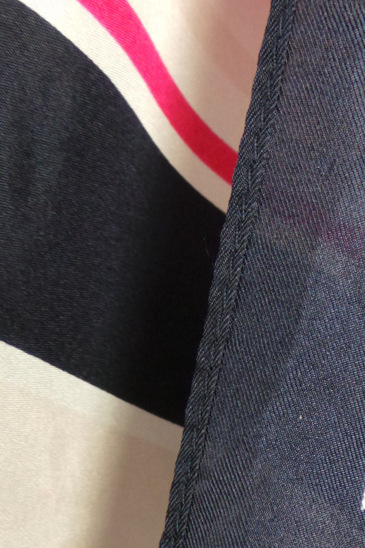 1980s Pink, Navy and White Stripe Silk Scarf