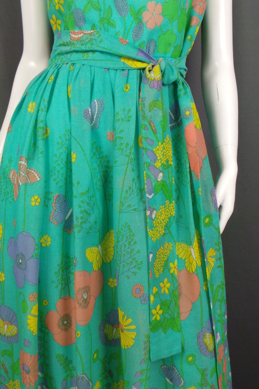 1970s Green Summer Meadow Sleeveless Maxi Dress, by Dandi for Berkertex, 40in Bust