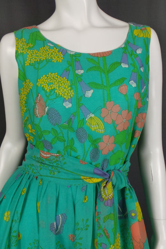 1970s Green Summer Meadow Sleeveless Maxi Dress, by Dandi for Berkertex, 40in Bust