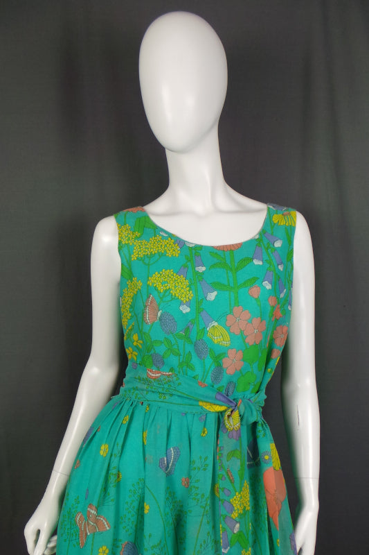 1970s Green Summer Meadow Sleeveless Maxi Dress, by Dandi for Berkertex, 40in Bust