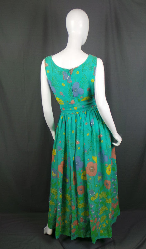 1970s Green Summer Meadow Sleeveless Maxi Dress, by Dandi for Berkertex, 40in Bust