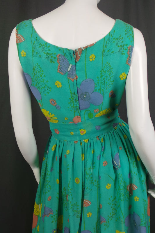 1970s Green Summer Meadow Sleeveless Maxi Dress, by Dandi for Berkertex, 40in Bust