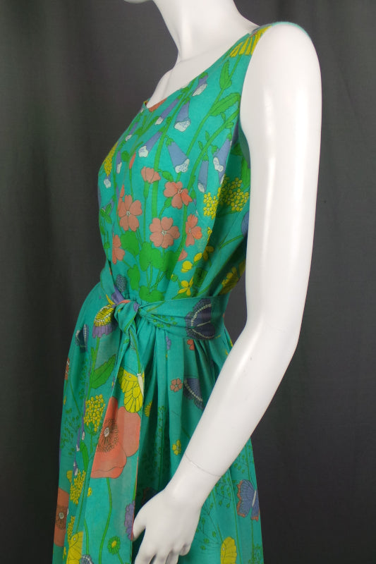 1970s Green Summer Meadow Sleeveless Maxi Dress, by Dandi for Berkertex, 40in Bust