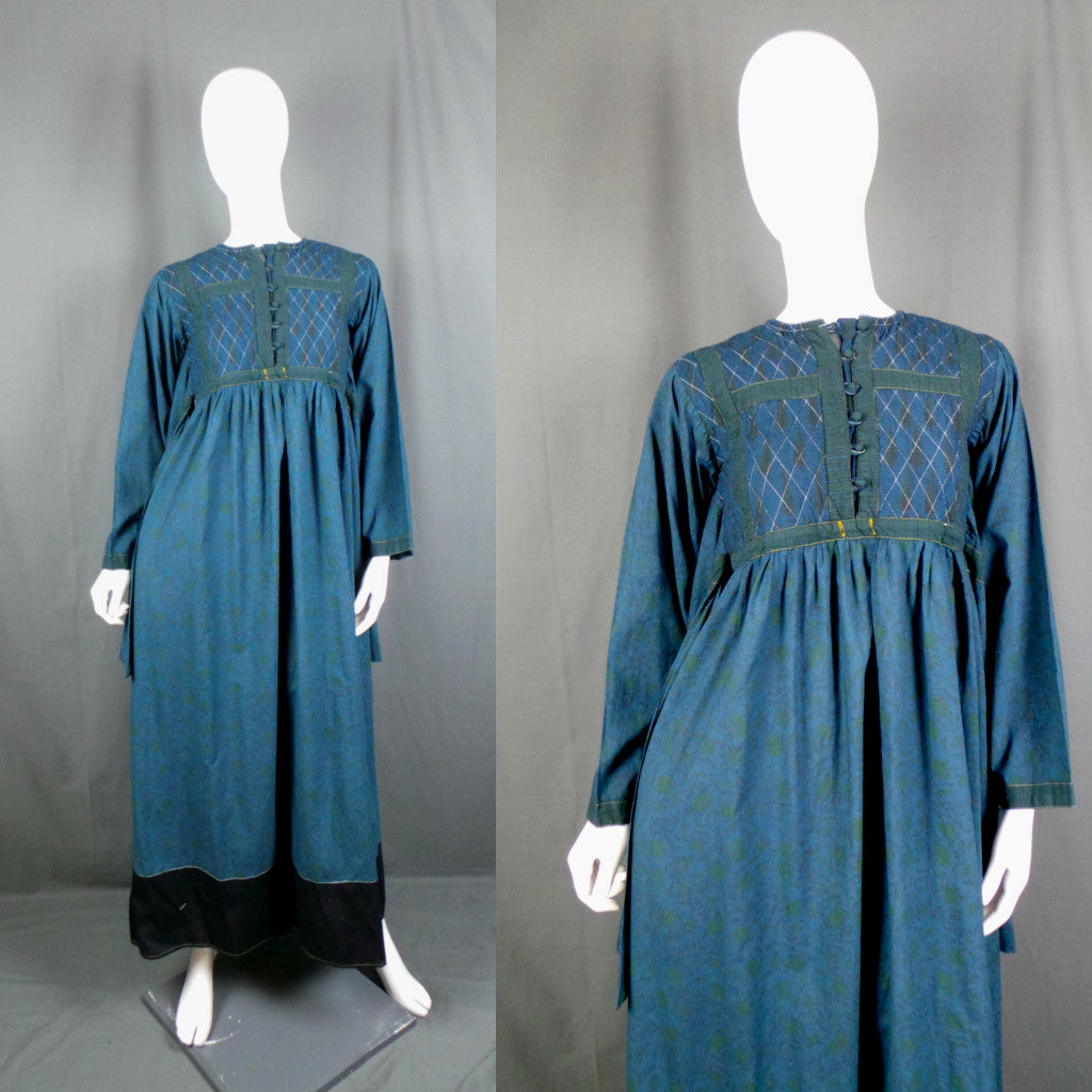 1960s Blue Indian Cotton Vintage Maxi Dress