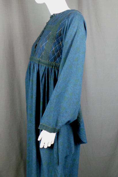 1960s Blue Indian Cotton Maxi Dress | S