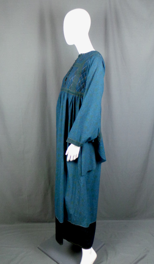 1960s Blue Indian Cotton Maxi Dress | S