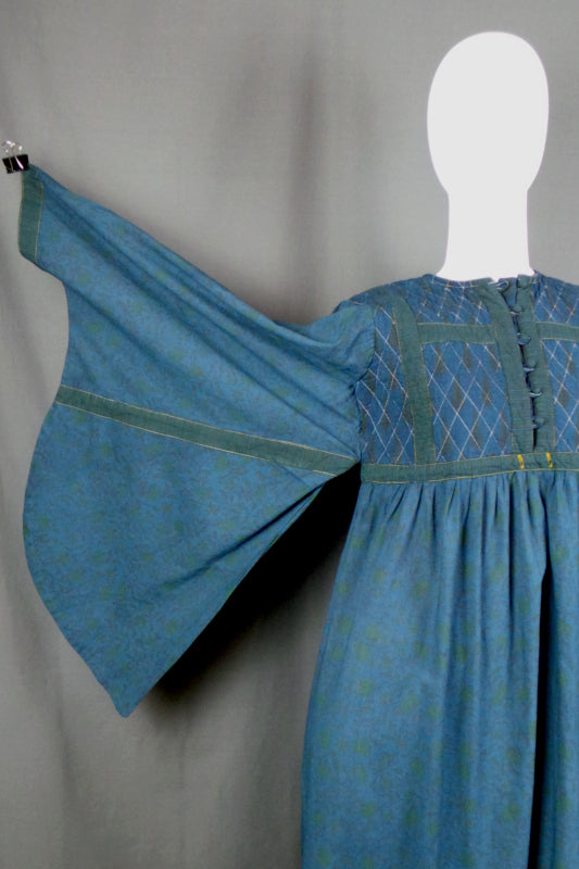 1960s Blue Indian Cotton Maxi Dress | S