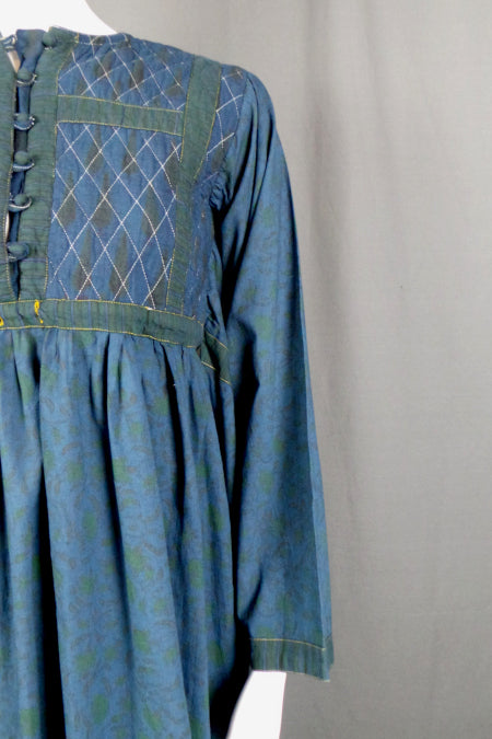 1960s Blue Indian Cotton Maxi Dress | S