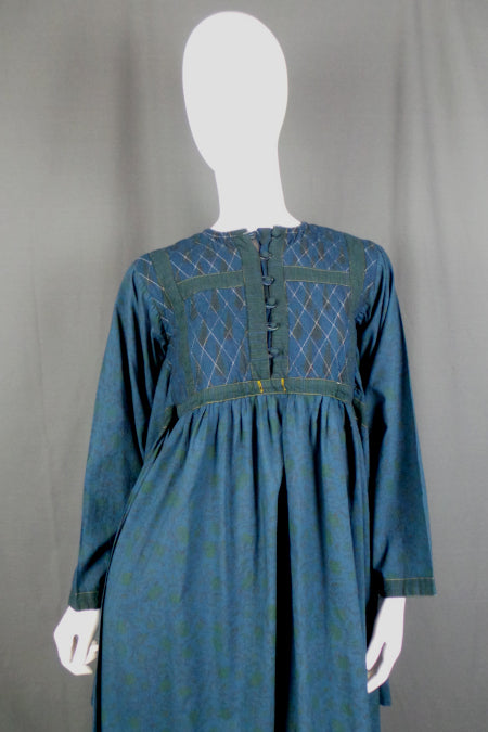 1960s Blue Indian Cotton Maxi Dress | S