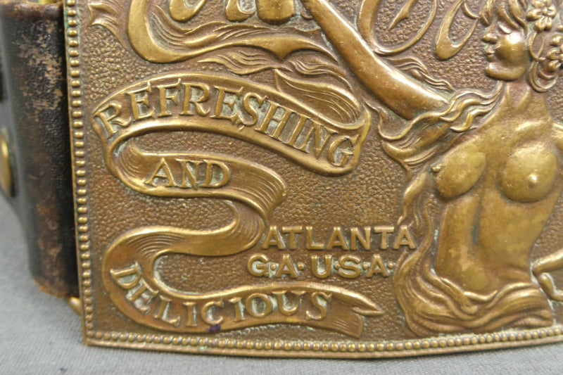 1960s Coca-Cola Brass Tiffany Art Nouveau Leather Belt | XL