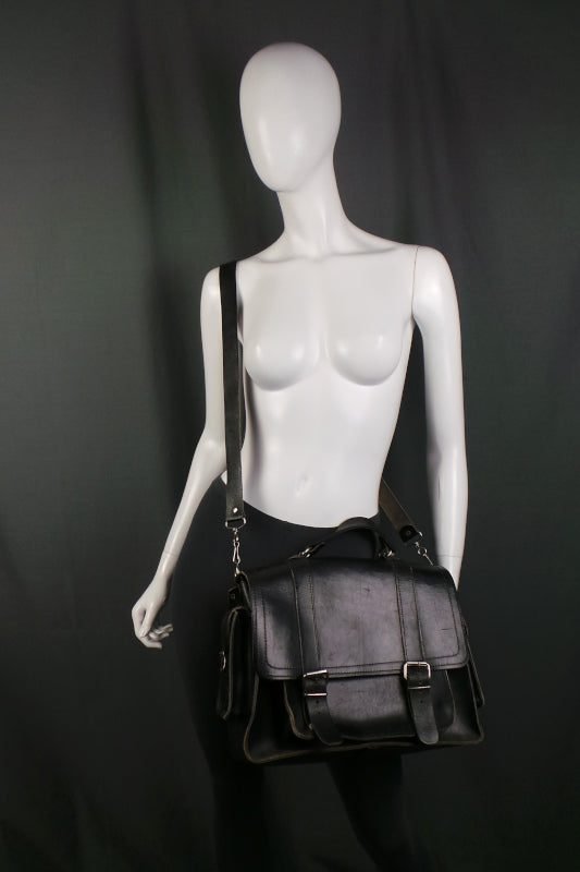 1970s Black Leather Satchel