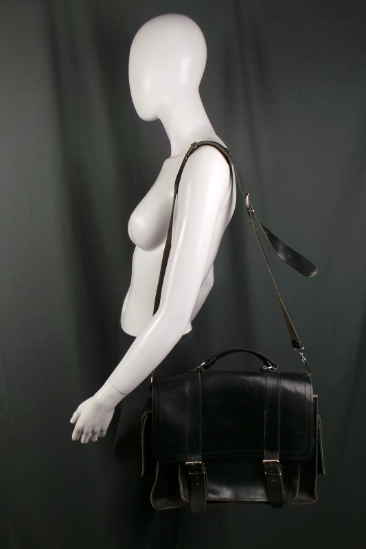 1970s Black Leather Satchel