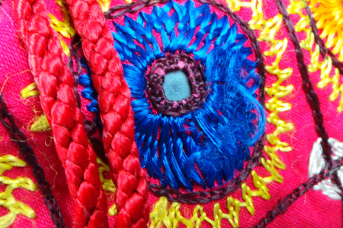 1970s Red Mirror Embroidered Pouch Bag
