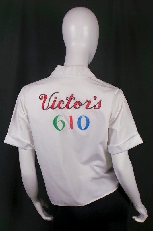 1950s White Customised Bowling Shirt, 'Victors 610', 40in Bust