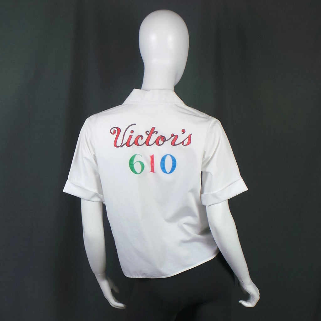 1950s White Customised Bowling Shirt, 'Victors 610', 40in Bust