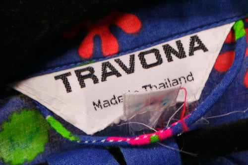 1960s Blue and Neon Green Floral Shirtdress | Travona | M