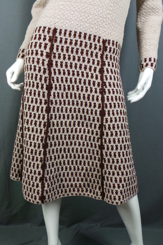 1960s Camel Knitted Drop Waist Jumper Dress | M