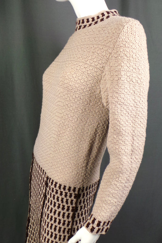 1960s Camel Knitted Drop Waist Jumper Dress | M