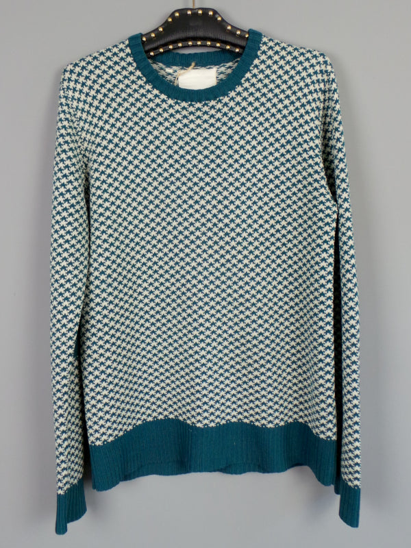 1970s Teal Dogtooth Elbow Patch Jumper | L