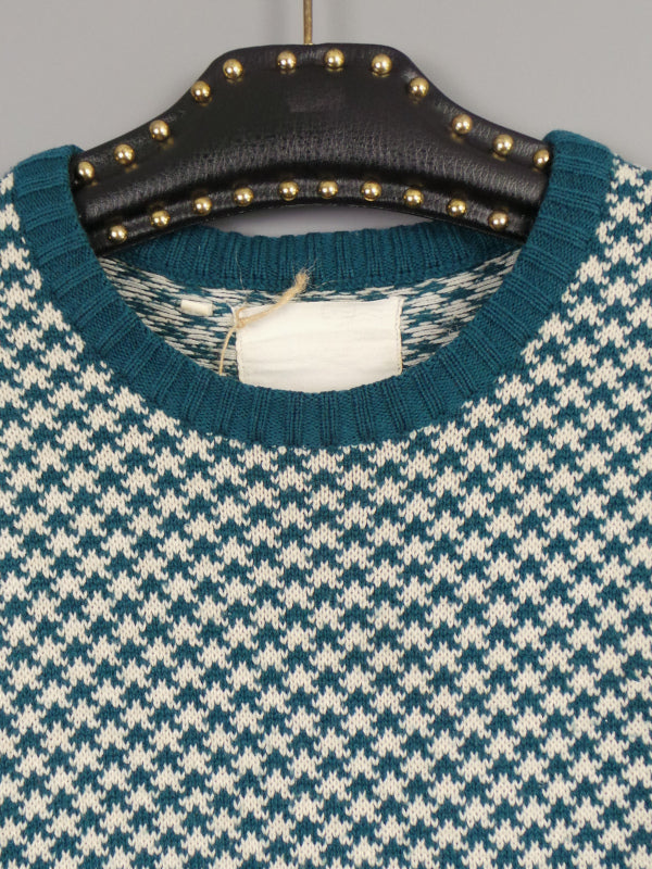 1970s Teal Dogtooth Elbow Patch Jumper | L