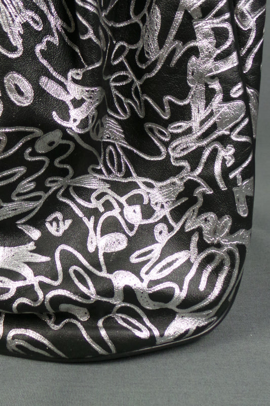 1980s Silver and Black Leather Pouch Bag