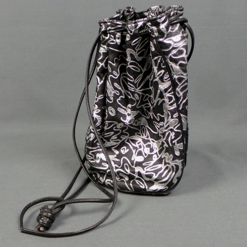 1980s Silver and Black Leather Pouch Bag