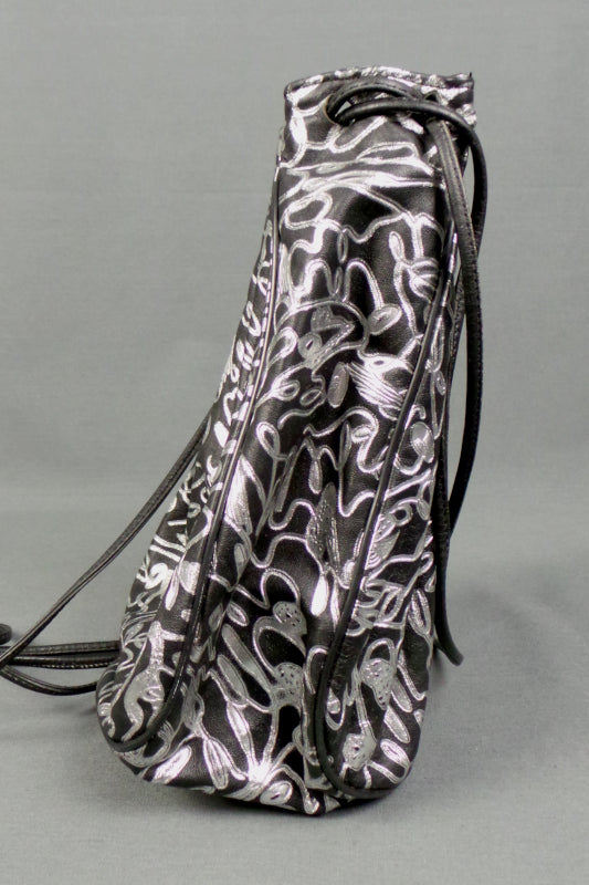 1980s Silver and Black Leather Pouch Bag