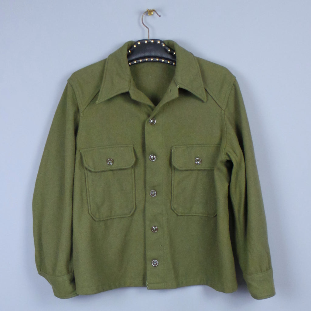 1960s Khaki Green Short Wool Army Jacket 2XL