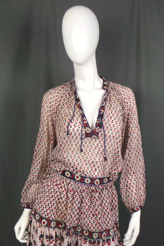 1970s Phool Red and Purple Indian Cotton Co-Ord | XS