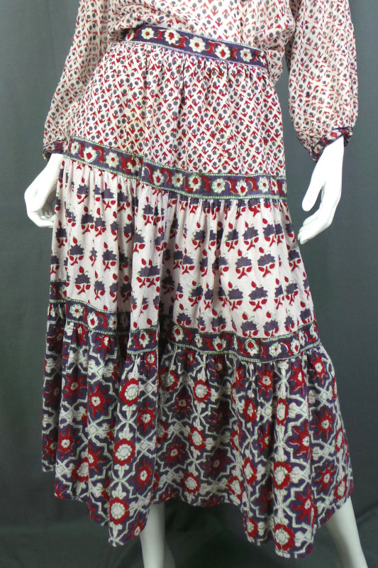 1970s Phool Red and Purple Indian Cotton Co-Ord | XS