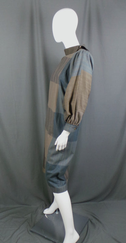 1980s Slate Blue and Camel Wool Vintage Dress | Jersey Masters