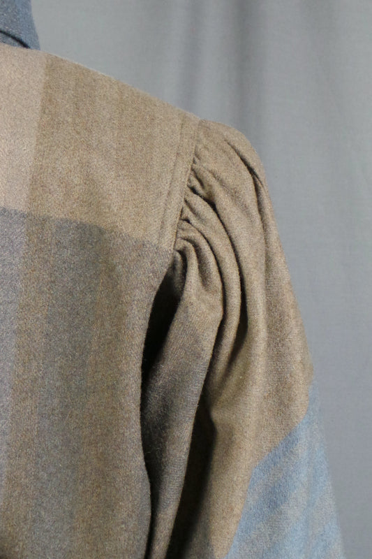 1980s Slate Blue and Camel Wool Dress | Jersey Masters | L