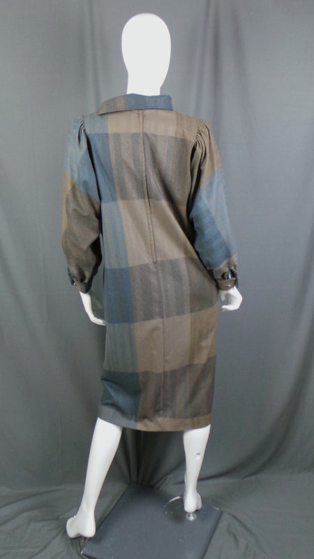1980s Slate Blue and Camel Wool Vintage Dress | Jersey Masters
