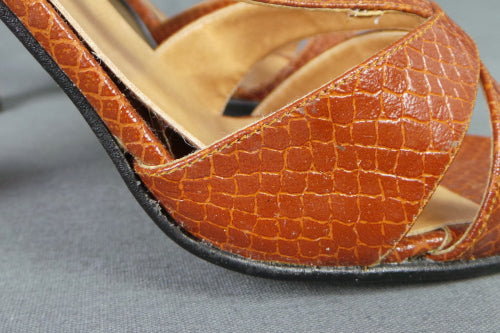 1970s Brown Snakeskin Strappy Heels | Debonair | UK 5
