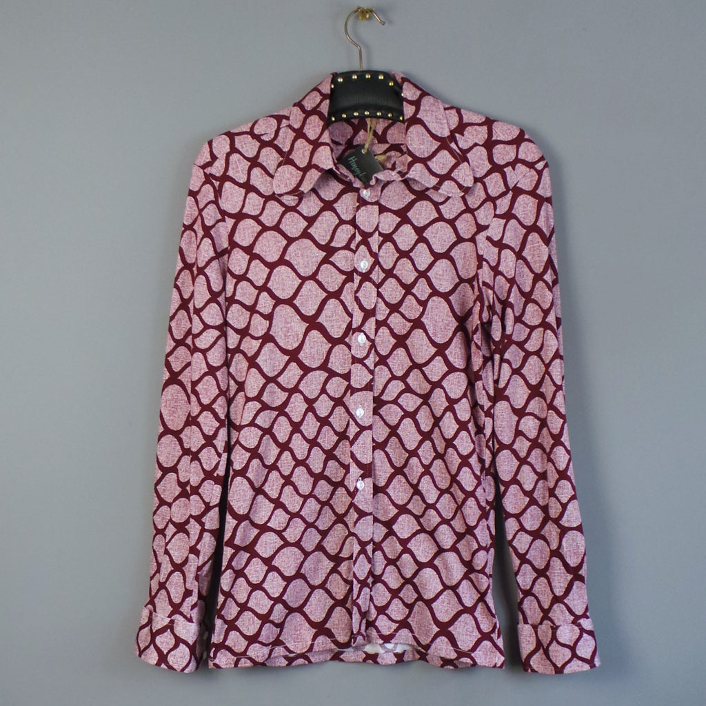 1960s Burgundy Snakeskin Style Print Beagle Ear Vintage Mens Shirt. by John Langford