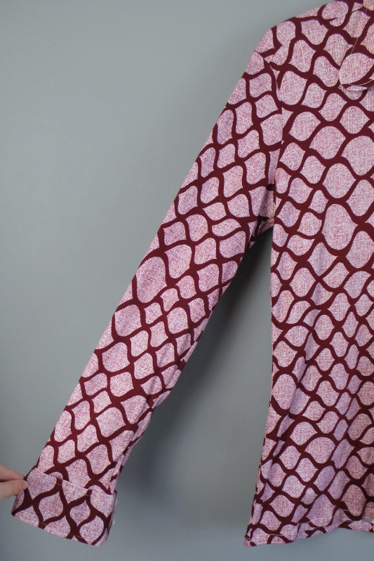 1960s Burgundy Snakeskin Style Print Beagle Ear Shirt. by John Langford, 39inChest