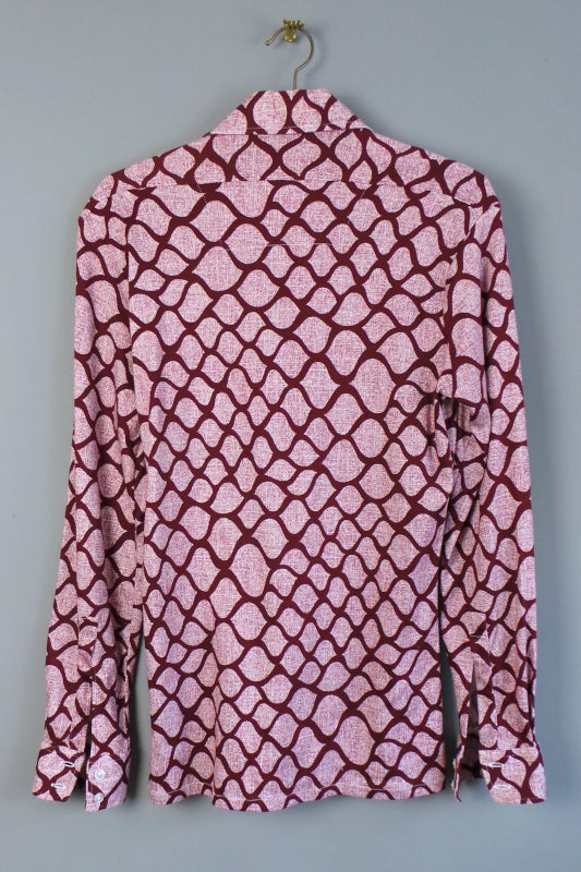 1960s Burgundy Snakeskin Style Print Beagle Ear Shirt. by John Langford, 39inChest