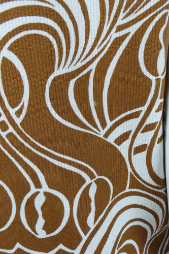 1960s Cocoa and White Swirl Shift Dress | Norman Linton | 2XL