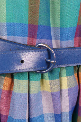 1980s Blue Checked Belted Dress | St Michael | 2XL