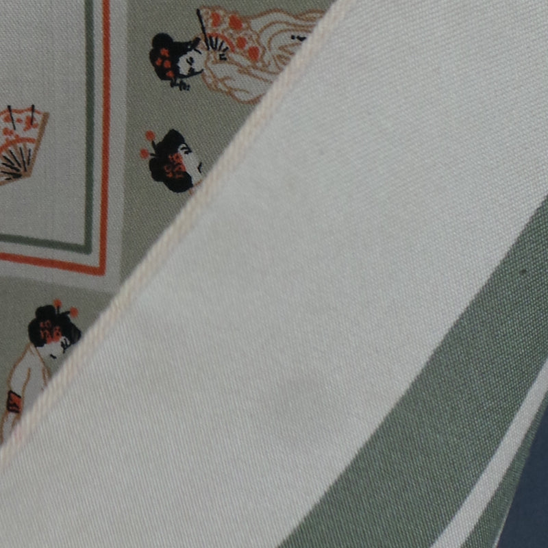 1970s Cream and Green Japanese Geisha Scarf