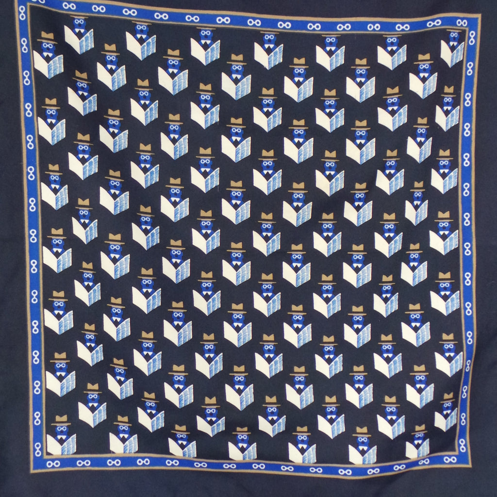 1970s Navy Blue Spy Print Vintage Scarf