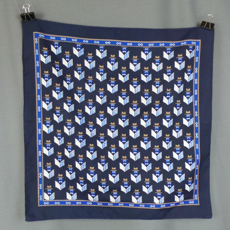 1970s Navy Blue Spy Print Vintage Scarf