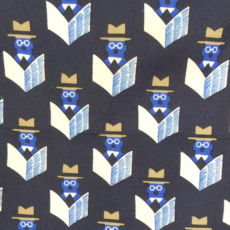 1970s Navy Blue Spy Print Scarf