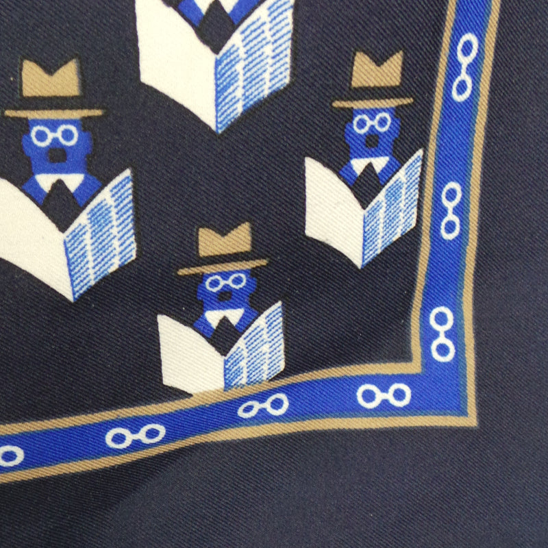 1970s Navy Blue Spy Print Scarf