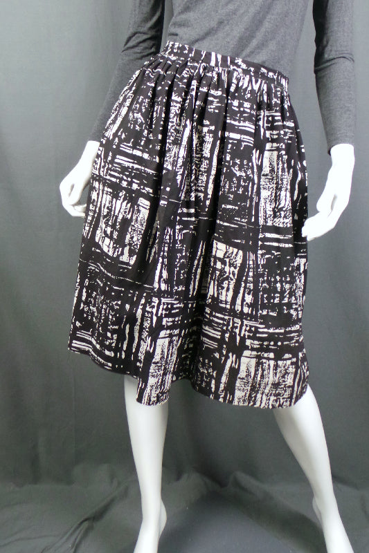 1950s Black and White Print Cotton Skirt, 28in Waist