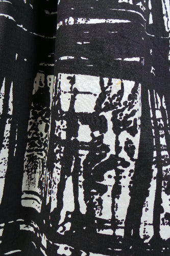 1950s Black and White Print Cotton Skirt, 28in Waist