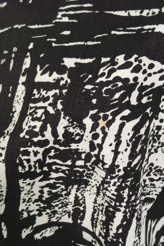 1950s Black and White Print Cotton Skirt, 28in Waist