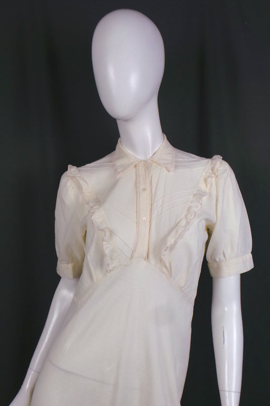 1930s Cream Cotton Long Dress | M