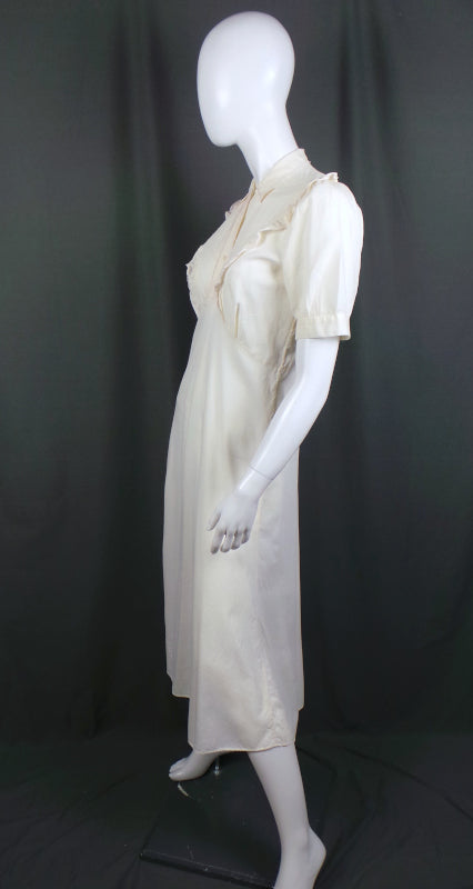 1930s Cream Cotton Long Dress | M