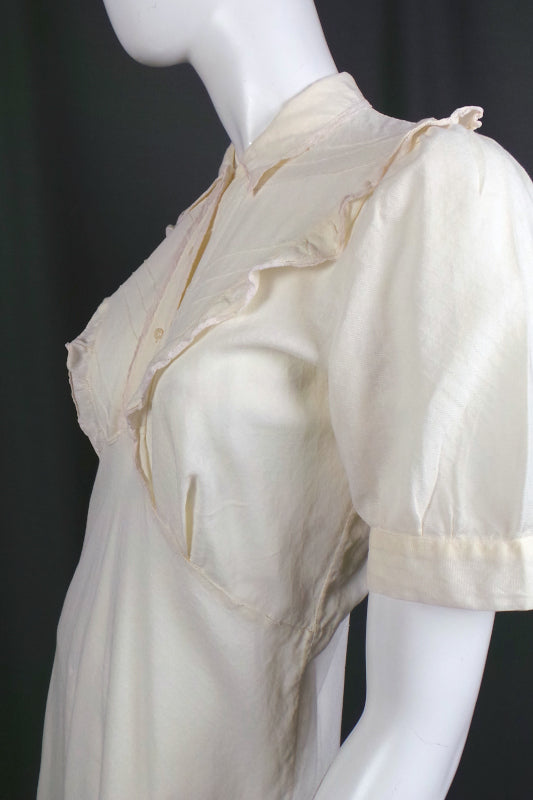 1930s Cream Cotton Long Dress | M